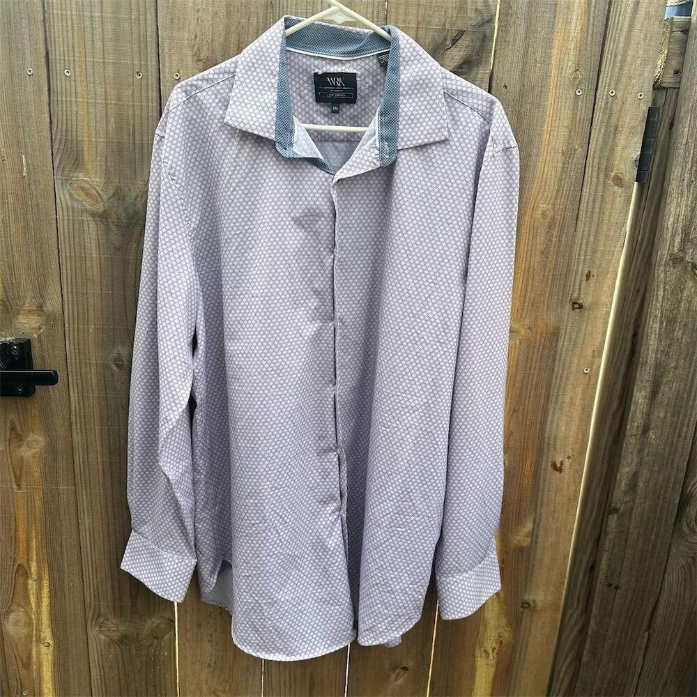WRK Men's Geometric Dot Print Button-Up Dress Shirt Purple 17.5